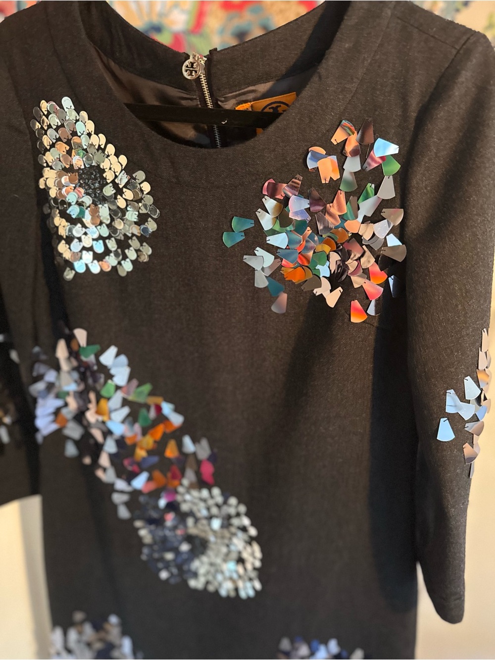 Tory Burch Sara Charcoal gray multicolor sequin floral dress SIZE US 6